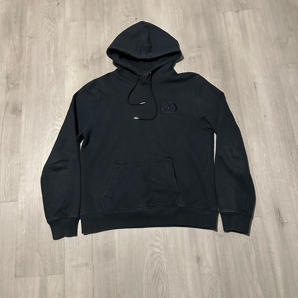 Dior Navy Blue Embroidered CD Icon Logo Hoodie Pullover Sweatshirt Men’s Size L
